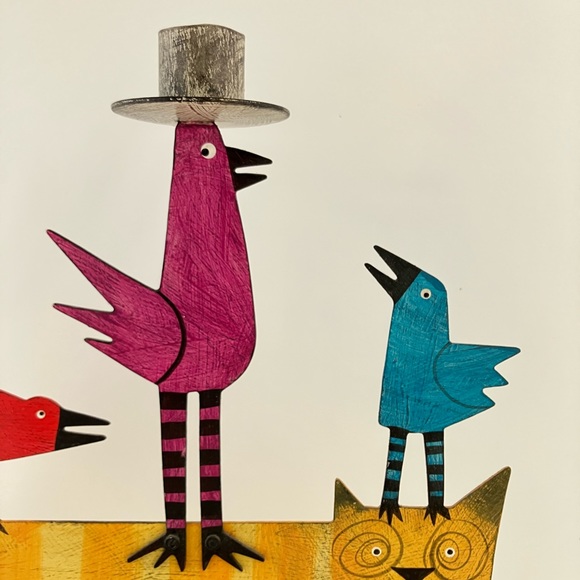 ACME Animal Canada Cat With 3 Birds, one Taper Candle Holder Handcrafted Signed - Picture 16 of 17